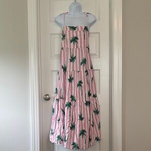 Kenny Flowers Tiered Pink and White Dress with Palm Trees